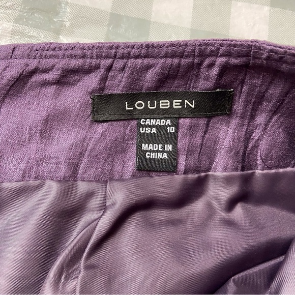 LOUBEN chic crinkle skirt purple shinny linen blend purple woven button size 10 - Picture 3 of 11